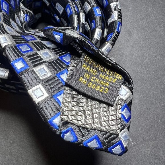 Alexander Julian Colours Blue Black & Silver Geometric Square Neck Tie 59" - Picture 6 of 6